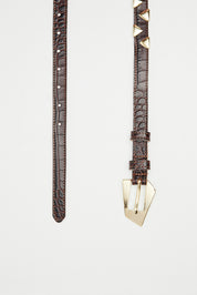 GEO BROWN CROCO LEATHER BELT