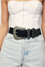 KEISI CHAIN BLACK LEATHER BELT