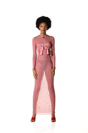 MESH DRESS WITH BOWS RED