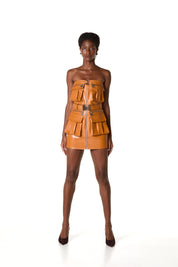 MINI FAUX LEATHER SAFARI DRESS ORANGE