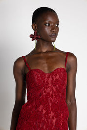 ROSE LACE MIDI BUSTIER RED