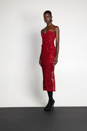 ROSE LACE MIDI BUSTIER RED