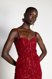 ROSE LACE MIDI BUSTIER RED