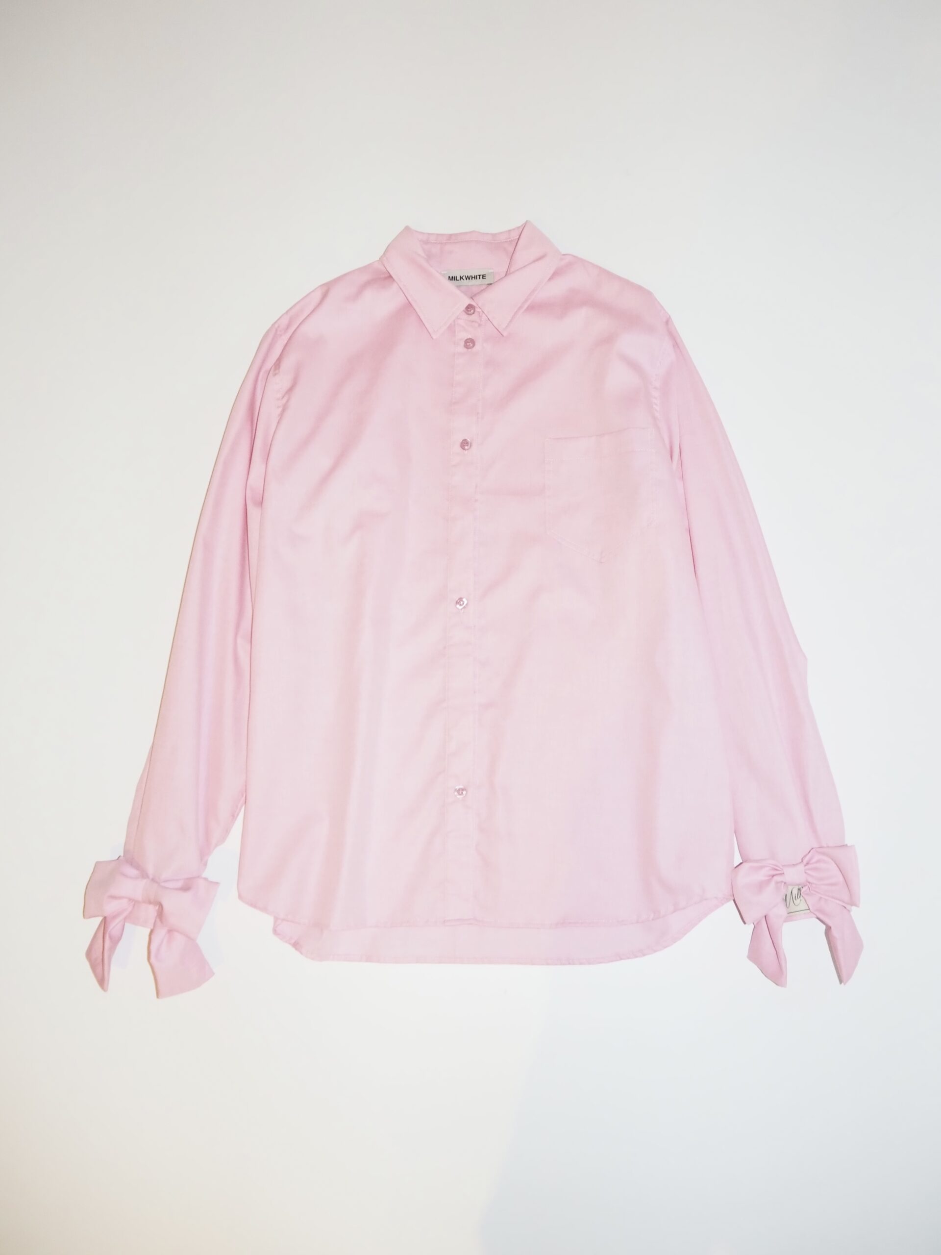 UNISEX OVERSIZED BOW SHIRT BABY PINK