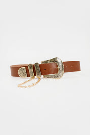 KEISI CHAIN BROWN LEATHER BELT