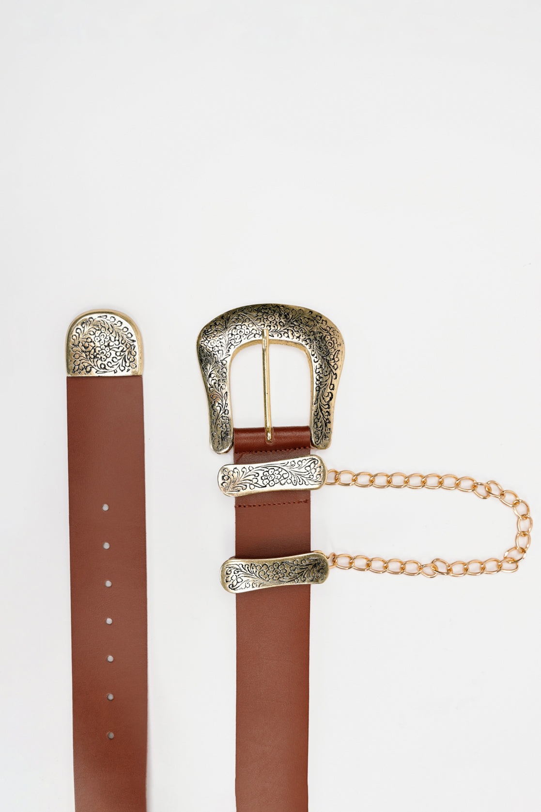 KEISI CHAIN BROWN LEATHER BELT