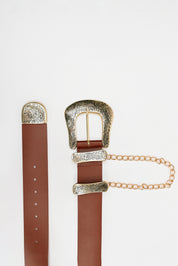 KEISI CHAIN BROWN LEATHER BELT