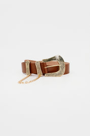 KEISI CHAIN BROWN LEATHER BELT